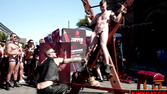 Flogging porn video – Buck is led by Christian around on a leash