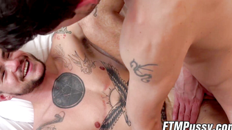 FTMPussy.com - Inked ftm Tommy Tanner takes Jay James huge cock raw