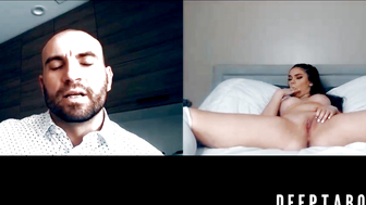 Sexy Athena Faris webcam pussy play while bald stud watches