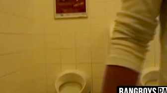 Twink gets hard fuck in a dirty gas station toilet for cash