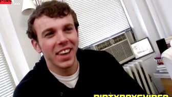 Hot amateur masturbating his rock hard cock after interview
