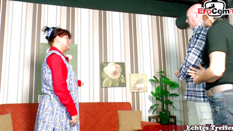 German mature couple makes threesome with the ugly cleaning lady