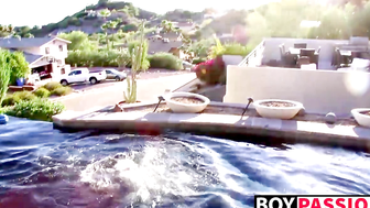 Blond twinky goes for a swim and then strokes his cock