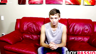 Twink pulls on his big fat dong right after the interview