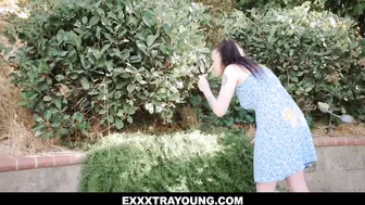 18yo goddess Leia Rae is out into the backyard hunting some butterflies