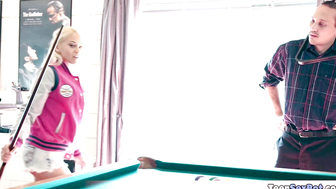 Playing pool with extra tiny Marsha May