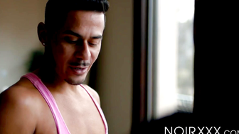 Sizzling hot Cesar Xes covered my dark face with his sticky white cum