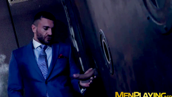 Classy hunk sucks a gloryhole cock before being hammered