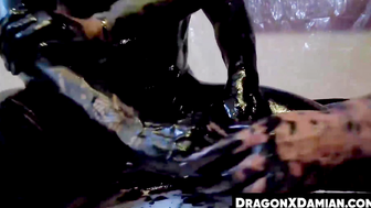 Damian Dragon and two others covered themselves with ink before doing wild threesome