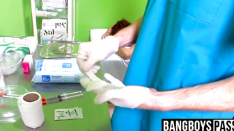 Bareback after pleasant blowjob for male jock nurse