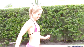 Extra petite Goldie having a garden fuck