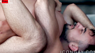 Hairy and muscular jocks enjoy some sensual ass breeding