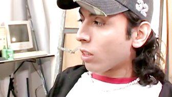Cute Latino twink fucked bareback after passionate blowjob