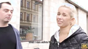 HUNT4K. Blonde has sex with rich hunter who also helps