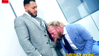 Classy hunk Malek Tobias anal drilled by sexy businessmen