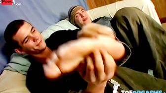 Hot boys Cain and Blinx start a foot fun before enjoying a shared wank off