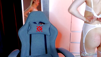 Blonde Femboy Jerks Off Her Cock And Stripteasing