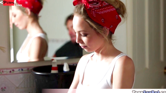 Petite blonde stepsis kitchen quickie