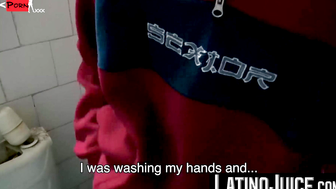 LatinoJuice.com - Me and kinky Nicolas jerk each others huge cocks inside the public