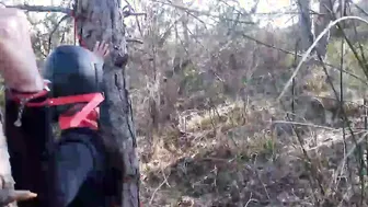 Bound up to a tree outdoors on Cutie clothes ball