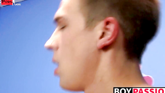 Blonde twink Dylan Chambers banged and cum sprayed himself