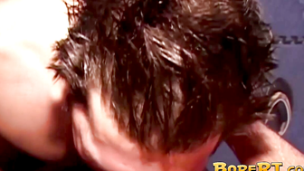 Young Adam Loren slides his dick in and out after rimming the hairy hole of hot Nick