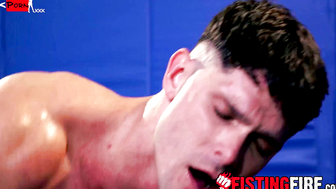 Shane Cook brings his match to his knees and fills his mouth with his dick