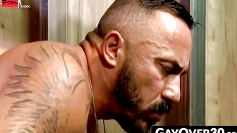 GayOver30.com - Darin pushes Alessio up against the wall for a hardcore anal fuck