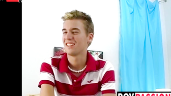 Petite gay Devin Becker plays with dildo while jerking off