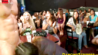 Multiple CFNM babes get to suck wrestling strippers cock