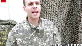 Inked soldier outdoors riding big army cock after blowjob