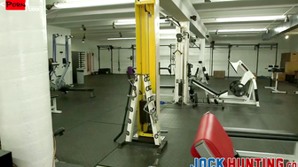 Gorgeous hunk slamming the gym newbie with his huge cock