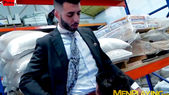Classy studs go to the warehouse for hardcore analhammering