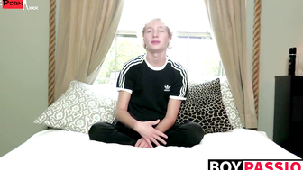 Young cutie Dylan Hart jerks off and cums after interview