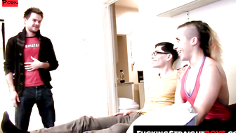 FuckingStraightBoys.com - Hung dick impresses horny chick in FMM threesome