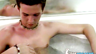 Mutual foot and cock sucking with horny friends Devin and Joshua in the tub