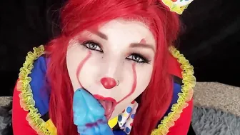 Small Teenie Clown Takes BIG Jizzed by GIANT Bad Dragon Vibrator