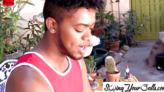 SwingYourBalls.com - Young ebony stud flaunts his balls and enjoys solo stroking
