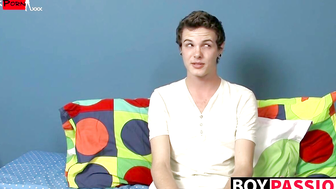 Interviewed twink Timo Garrett wanking off before cumshot