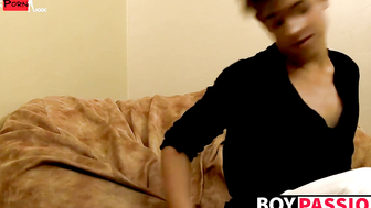 Teen twinkie pulls on his hard boner and exposes butt hole