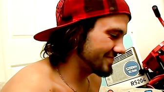 Straight thug strokes his penis until he has strong orgasm