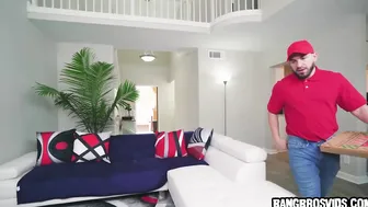 Adorable Macy feels lonely but when the pizza delivery dude getting into