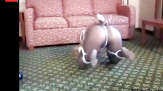 Blonde Bimbo Natalie hogtied on the floor