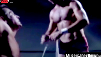 MuscleJockBound.com - Rough threesome with choking and domination for a submissive ma