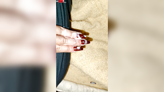 Decorate my gf red nails with my sperm