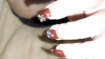 Decorate my gf red nails with my sperm