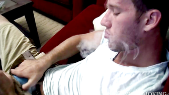 Puffing cig and cock jacking by horny Jake Parker