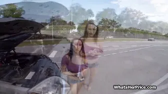 Stranded huge tit plays with my penis into traffic