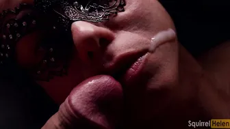 Masked Adult Blows Nuts and Takes Cum inside Mouth from Huge Penis