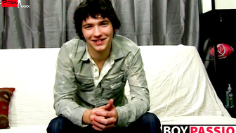 Interviewed porn video – Interviewed cock guzzler plays with his big dick and cums